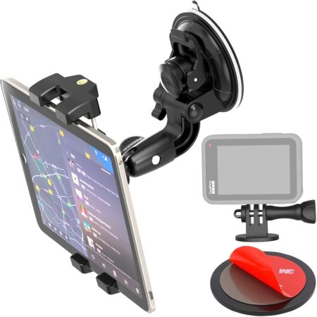 Car Tablet Holder Mount for 4-13" iPad Phone Gopro, Truck Windshield Dashboard Heavy Duty Suction Cup Holder with 1/4'' Screw for iPad Pro 12.9 9.7, Galaxy Fold 5 4, More Tablet Phone Camera